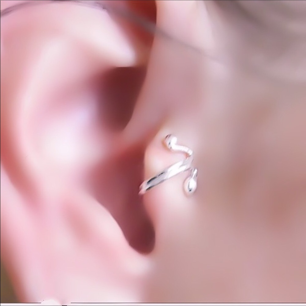 3 x 925 sterling silver clip on fake tragus cartilage earring adjustable earcuff